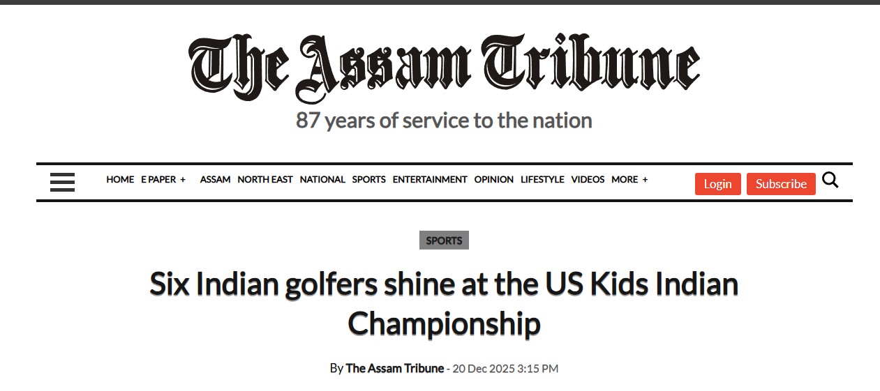 Assam Tribune report featuring Golfer Shiksha Jain at US Kids Indian Championship