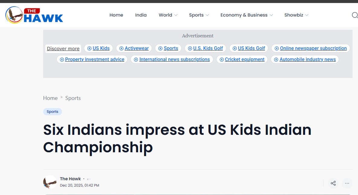 The Hawk report naming Golfer Shiksha Jain among US Kids Indian Championship standout performers