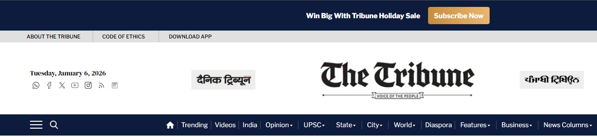 The Tribune report screenshot highlighting Golfer Shiksha Jain as a standout in Girls 13–14 at the US Kids Golf Indian Championship 2025 in Manesar