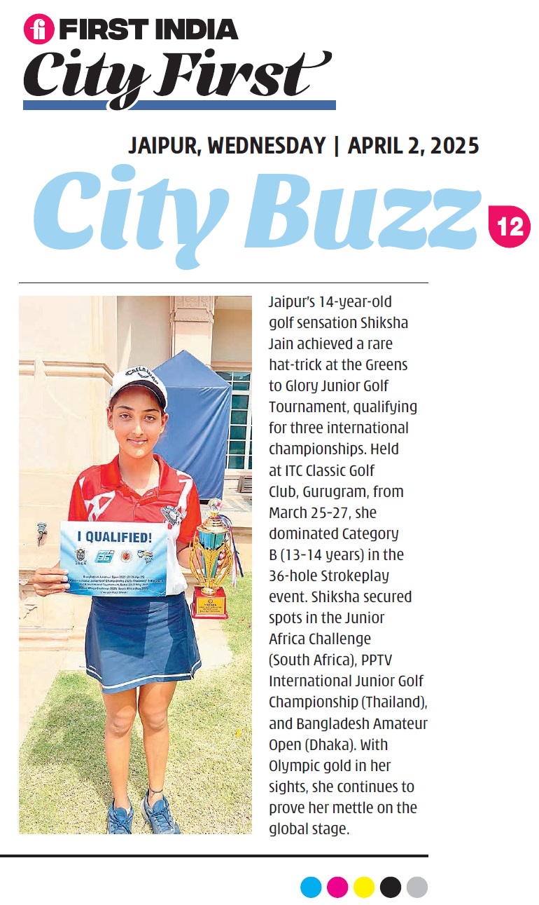 Shiksha Jain celebrating with the Junior NCR Cup trophy at Delhi Golf Club